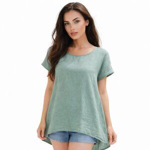 Terzo Millennio Italian Linen Tunic Top Lagenlook Seafoam Green Made in Italy